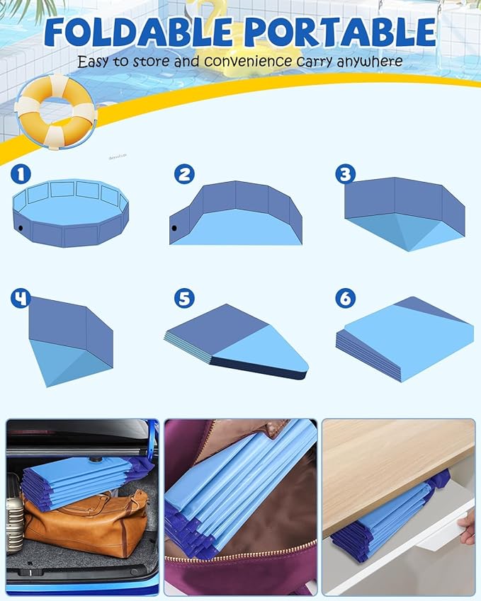 Foldable Dog Pool, YSJILIDE Portable PVC Pet Swimming Pool, Collapsible Plastic Bath for for Large Medium Small Dogs & Kids (XXXL-79"x 16" Blue)