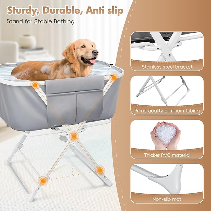 Portable Dog Bathtub, Elevatable Dog Washing Station for Bathing Shower and Grooming, Collapsible Dog Bath Tub for Small/Medium/Large Dogs, Cats & Other Pet (Large Dogs Bathtub)