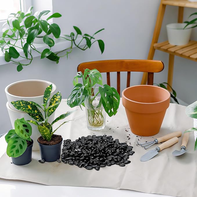 Mr. Fireglass 10 lbs Black Pebbles, 3/8" Natural Decorative Polished River Rocks Aquarium Gravel for Indoor Plants, Vases, Succulents and Outdoor Garden Landscaping