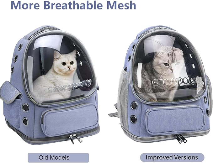 Cat Backpack Carrier, Breathable Cat Carrier Large Space Bubble Pet Backpack for Kitty Small Dog up to 12lbs, Transparent & Foldable Pet Carrier for Travel Hiking (Blue