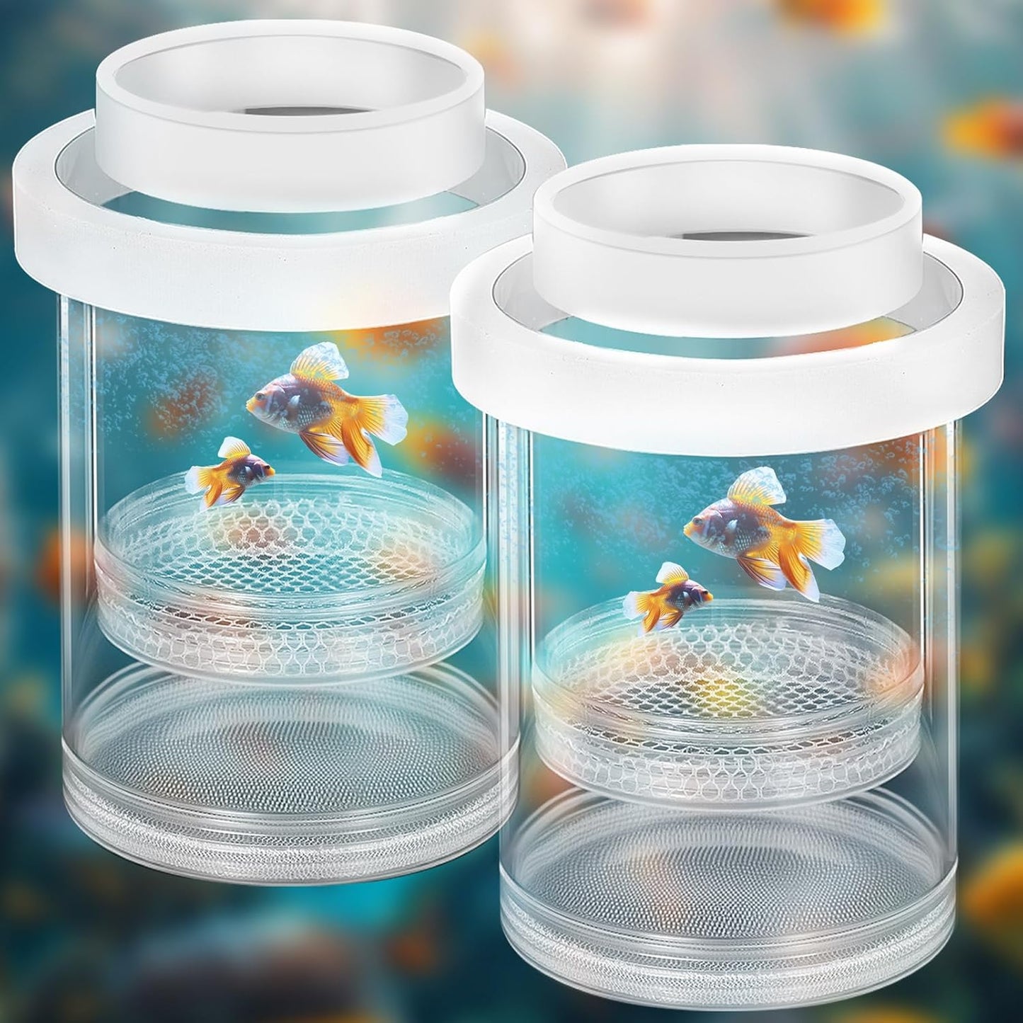 2 Pcs Breeder Box for Fish Tank Aquarium Breeder Separation Net Breeding Box with Suction Cup for Small Fish Shrimp Clownfish Guppy (White,L)