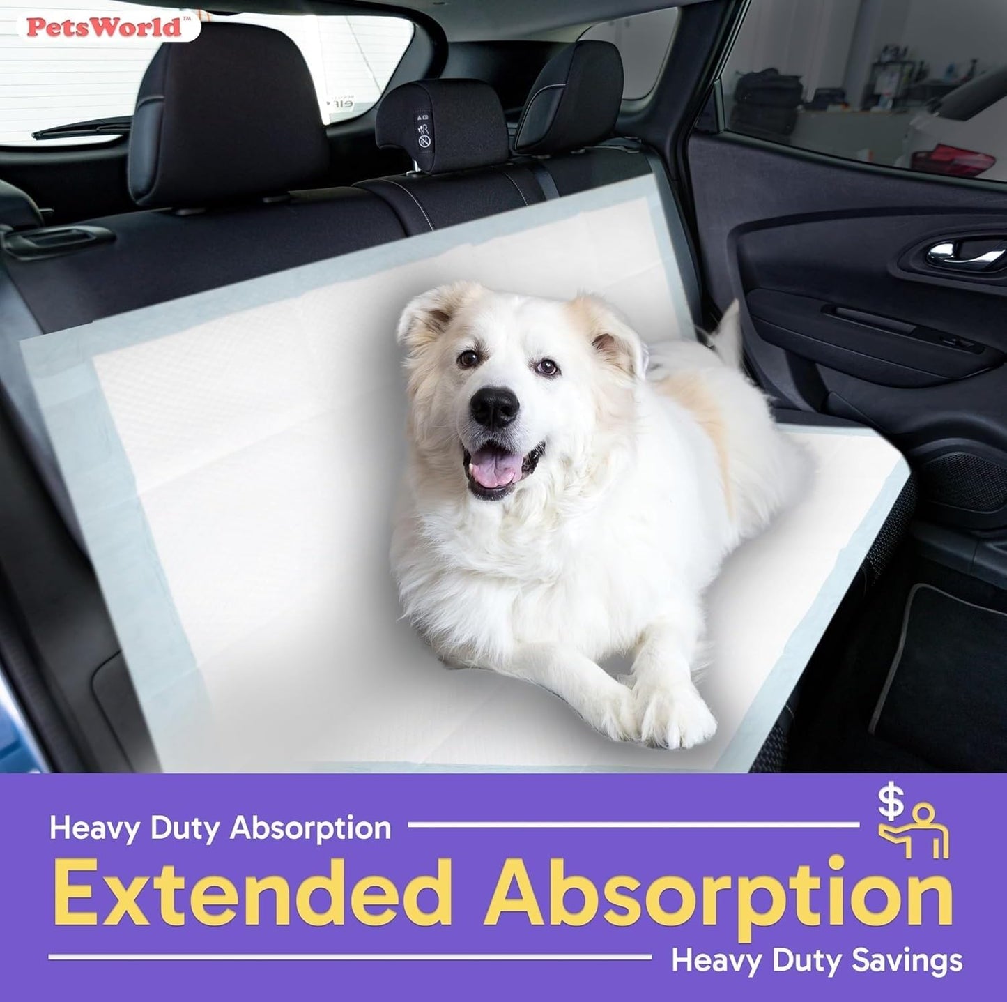 PETSWORLD Mega-Sized Dog Pee Pads (40" x 99") – 4XL Gigantic Pet Piddle Pads for Puppy Training, Incontinence – with Adhesive Sticky Tape – Leak Proof, 5-Layer Protection (80 Count)