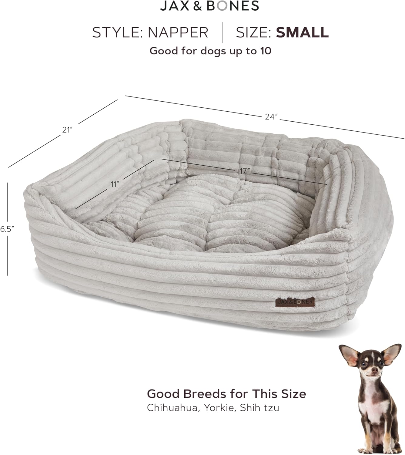 Jax & Bones Dog Napper - Luna Grey Machine Washable Bed for Dogs - Extra Heavy Duty Bolstered Sides - Small Grey Dog Mat | 24 x 21 Inches