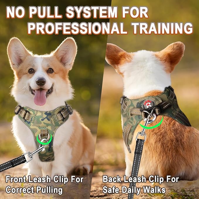 Dog Harness Step in Dog Vest Harness, Reflective Adjustable Puppy No Pull Harness Breathable Soft for Small and Medium Dogs Cats, Camo, XS