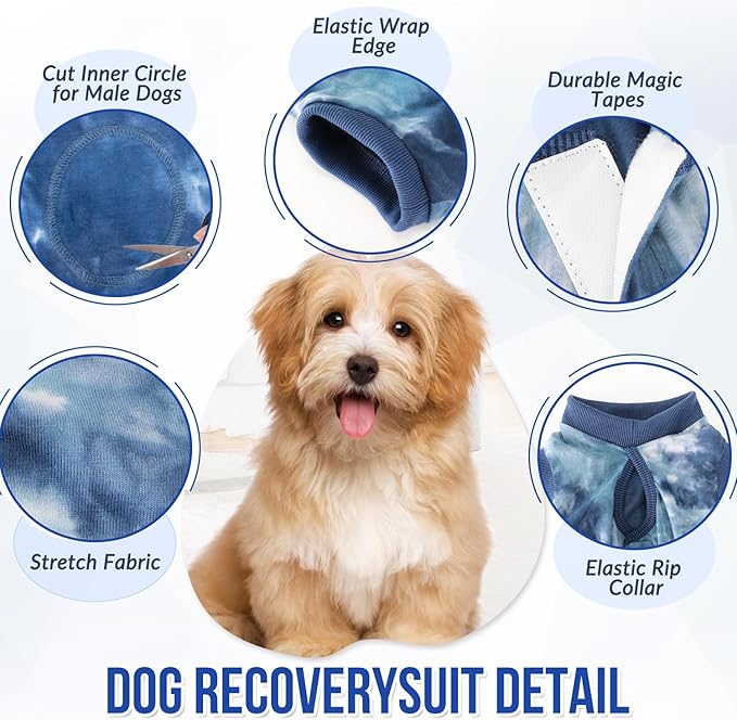 Lukovee Recovery Suit for Dogs, Onesie Surgery Recovery Suit for Female Male Dogs, Abdominal Wounds Cone E-Collar Alternative Prevent Licking Spay Recovery Suit (TBL,M)