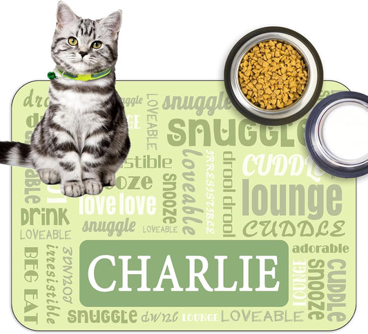 Personalized Dog Cat Feeding Mat Custom Pet Food Mat Waterproof Non-Slip Customized Puppy Name Photo Placemat Dish Rug Floor Protector Gifts for Pets Lover Pattern 4