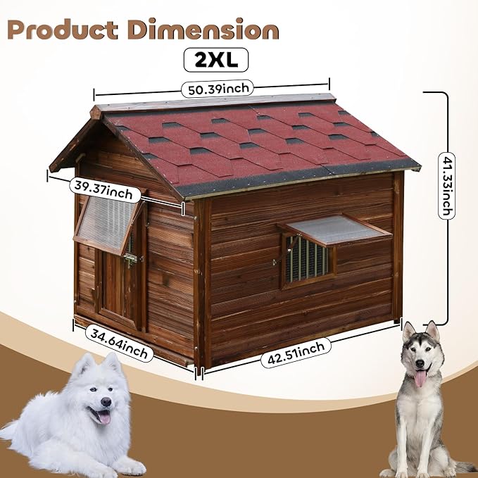 Large Dog House Outdoor,Weatherproof Big Dog Kennel with Removable Floor&Roof,insulate Warm Dog House Outside, XXL Pet Houses, 2XL-42.51''(D) X34.64''(W) X41.33''(H)