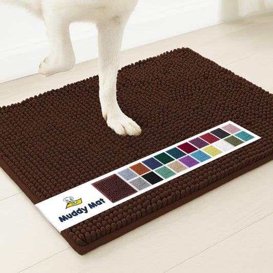 Muddy Mat® AS-SEEN-ON-TV Highly Absorbent Microfiber Door Mat and Pet Rug, Non Slip Thick Washable Area and Bath Mat Soft Chenille for Kitchen Bedroom Indoor and Outdoor - Chocolate Brown 6ft x 9ft
