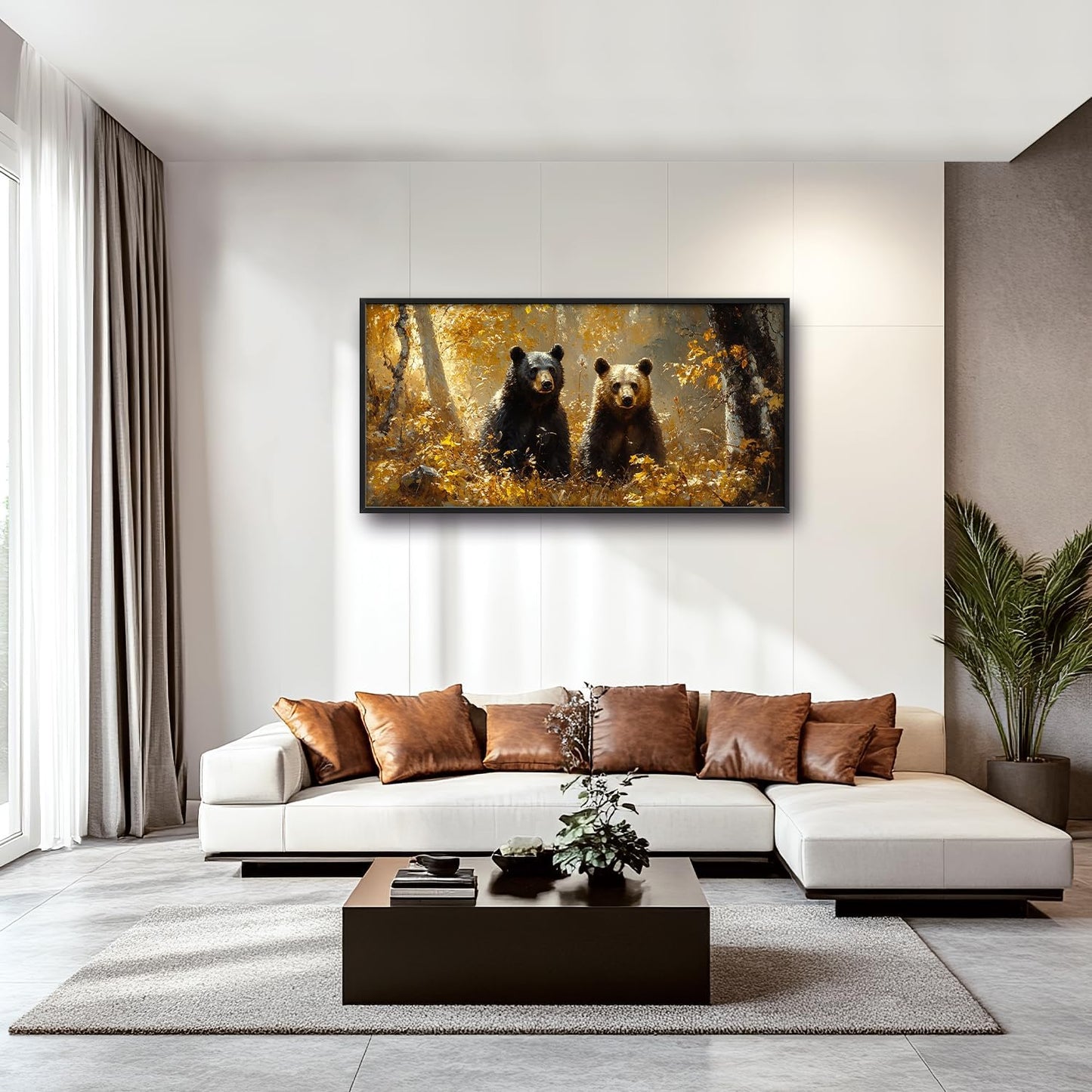 Large Forest Bear Wall Art for Living Room, Black Bear Autumn Canvas Oversized Wall Decor, Wildlife Framed Pictures Painting Print Artwork for Bedroom Office 60L" x 30W"