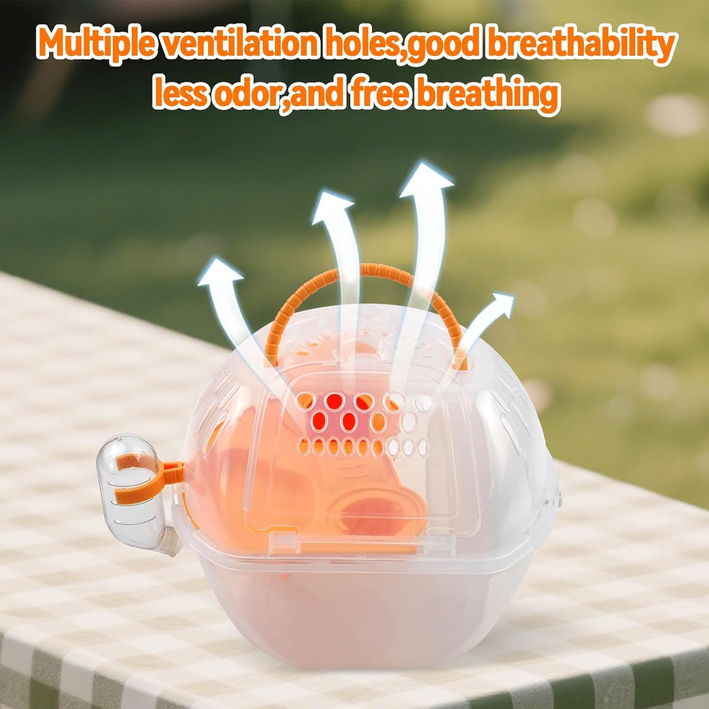 Carrier Cage for Hamster Portable,Lightweight Hamster Travel Carrier with Exercise Wheel Water Bottle,Plastic Small Rat Travel Cage Breathable Orange Outdoor Pet Case for Little Rats Mice
