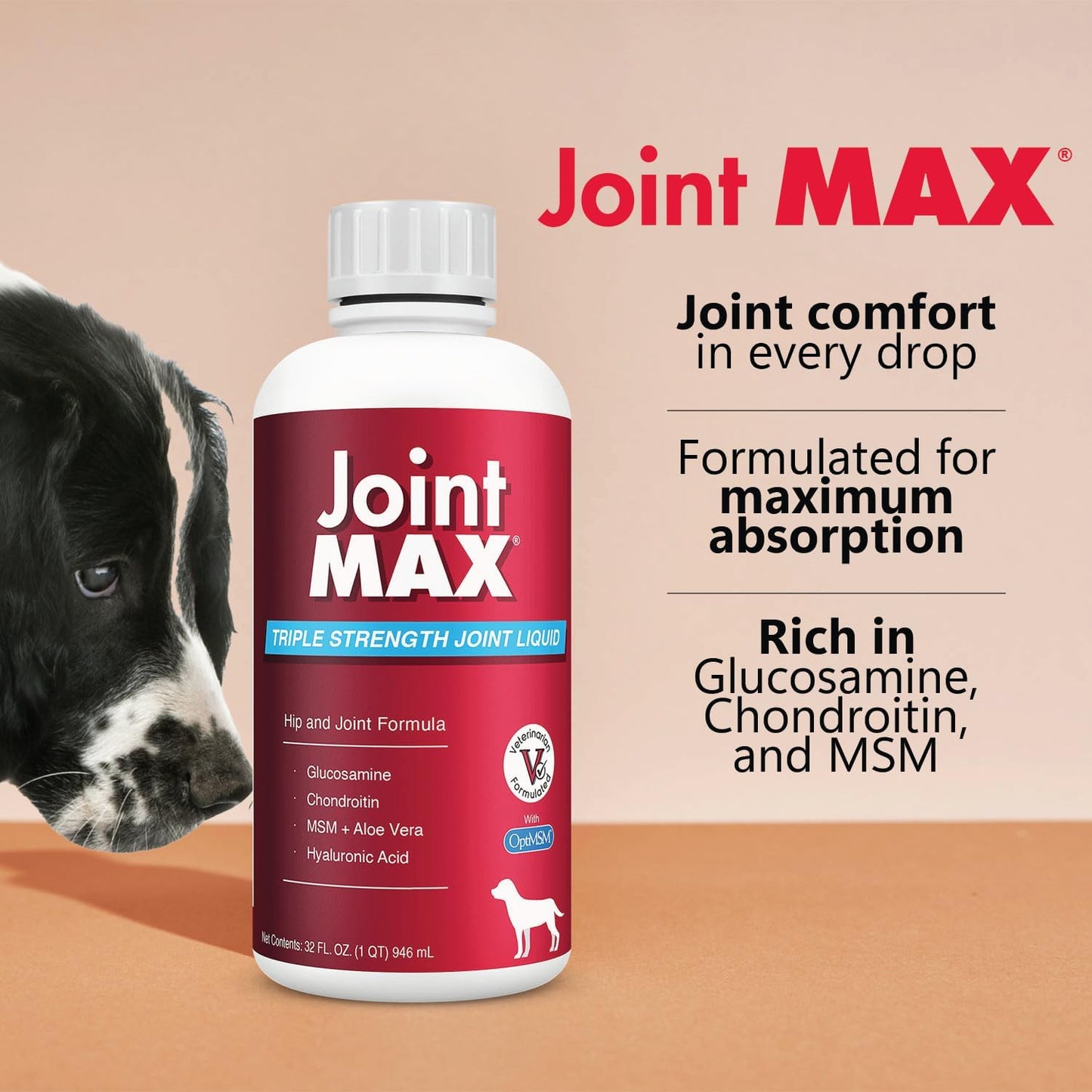 Liquid for Dogs - Vitamins, Minerals, Antioxidants - Glucosamine, Chondroitin - Beef Flavor - Maximum Joint Health Supplement for Dogs - 32 fl oz