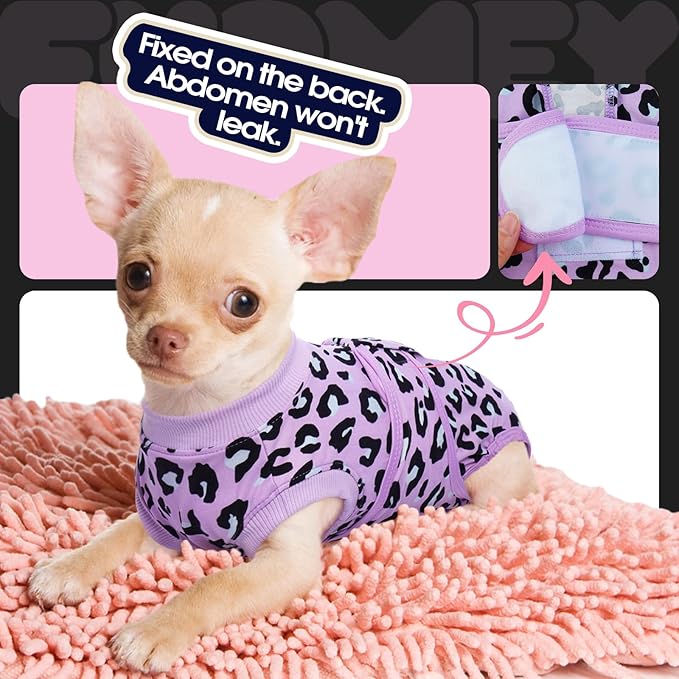 FUAMEY Recovery Suit for Dogs After Surgery,Soft Breathable Dog Bodysuit E-Collar & Cone Alternative Surgical Suit,Male Female Dog Neuter Spay Suits Anti Licking Wounds Onesie Purple Leopard S