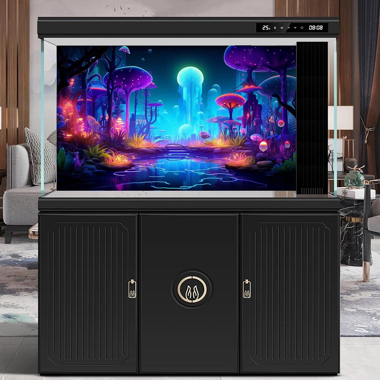 Fantasy Forest Aquarium Background Mysterious Plants Abstract Mushrooms Cartoon Style Forest Terrarium Backdrop Tranquil Stream Fish Tank Background Wallpaper Poster Decor Vinyl 72x24in