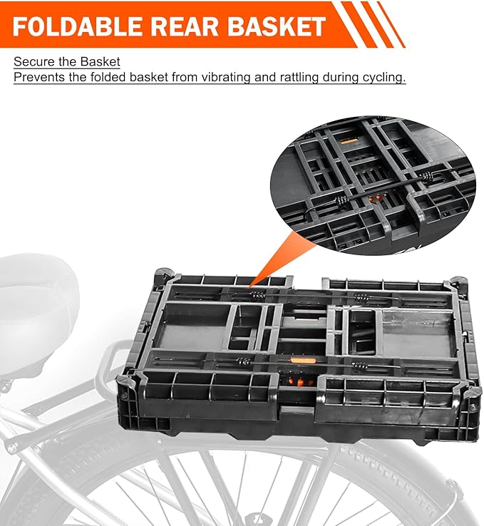 Rear Bike Basket, Foldable Rear Rack Bicycle Basket with Mesh Pocket Waterproof Cover Reflective Strip for Adult Bikes Easy to Assemble and Carry for Pets Fruit