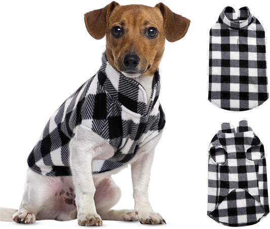 ASENKU Dog Sweater, Plaid Dogs Fleece Vest, Soft Comfortable Pet Pajamas, Warm Winter Puppy Shirt, Cold Weather Coat Jacket Pet Clothes for Small & Medium Dog Breeds (M, Black)