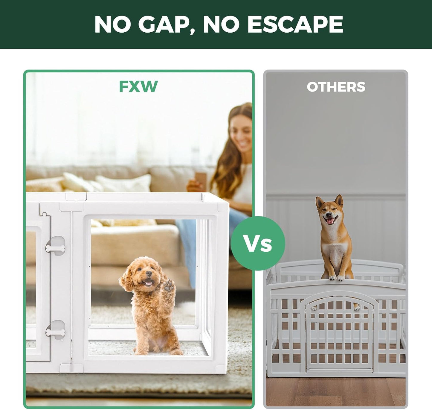 FXW AuraSpace Acrylic Indoor Unleashed Dog Playpen for Puppies and Small Dogs, 24 Inch, 6 Panels, White