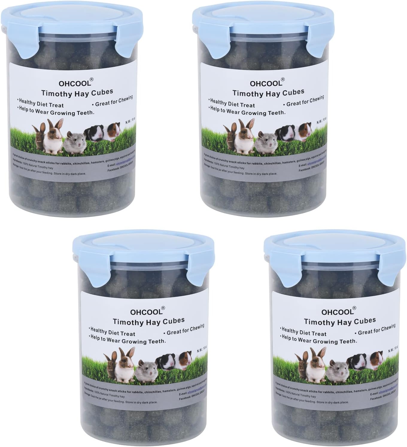 Timothy Hay Cubes 40 oz (4 * 10 oz) with Small Size - Timothy Grass Pellets for Tortoises Rabbits Guinea Pig Chinchilla