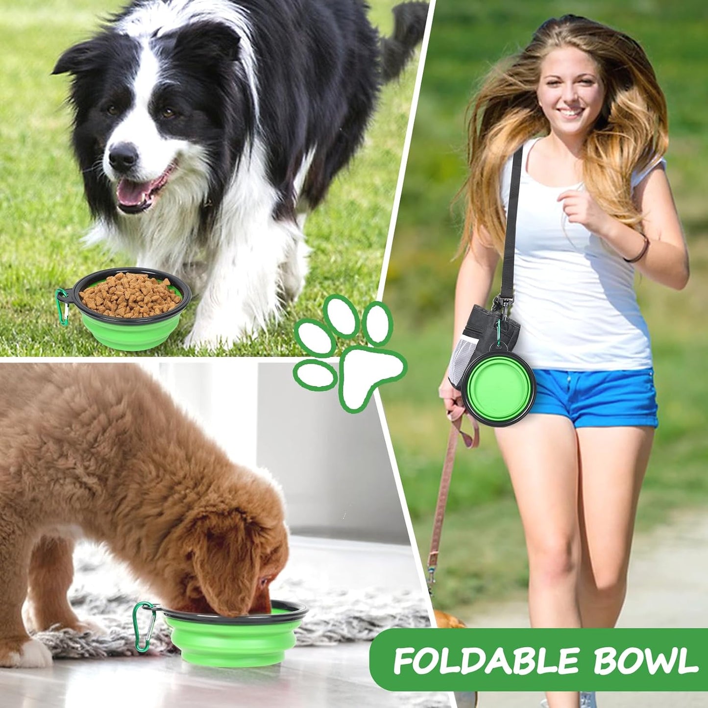 Dog Treat Pouch Pet Training Kit - Silicone Treat Bag Magnetic Closure, Puppy Training Clicker, Dog Whistle, Collapsible Dog Bowls, Poop Bags & Holder, 4 Ways to Wear Walking Fanny Pack-Black