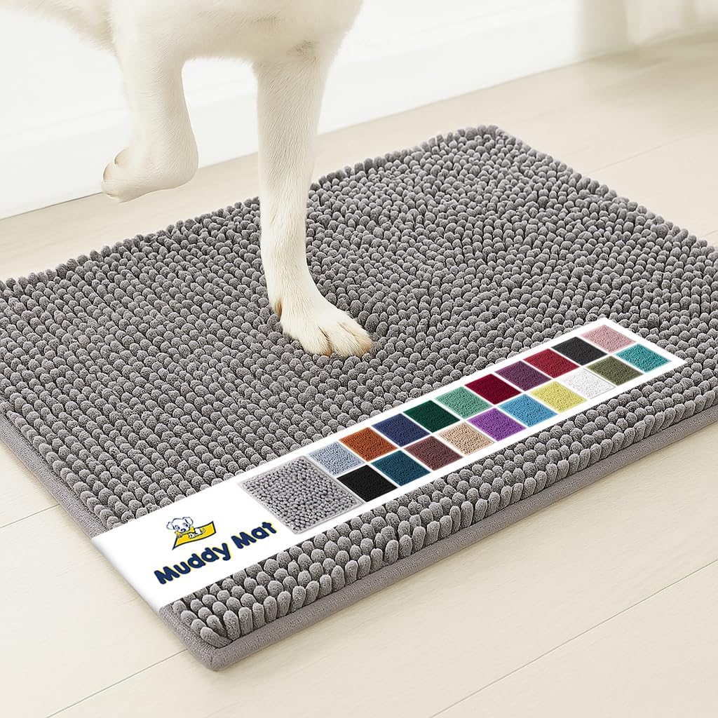 Muddy Mat® AS-SEEN-ON-TV Highly Absorbent Microfiber Door Mat and Pet Rug, Non Slip Thick Washable Area and Bath Mat Soft Chenille for Kitchen Bathroom Bedroom Indoor and Outdoor - Grey XXXL 72"X48"