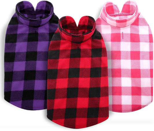 ASENKU Dog Sweater 3 Pack - Plaid Fleece Vest, Soft Comfortable Pet Pajamas, Warm Winter Shirt, Cold Weather Coat Jacket for Small & Medium Breeds