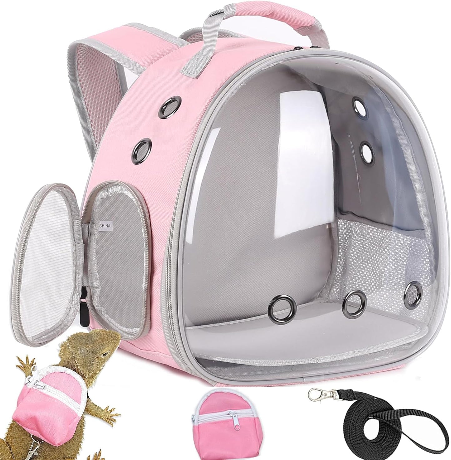 Leopard Gecko Backpack Carrier,Reptile Portable Backpack Carrier with Small Backpack Harness Leash Set,Space Capsule Clear Bubble Window Travel Backpack for Lizard Travel,Guinea Pig,Rabbit