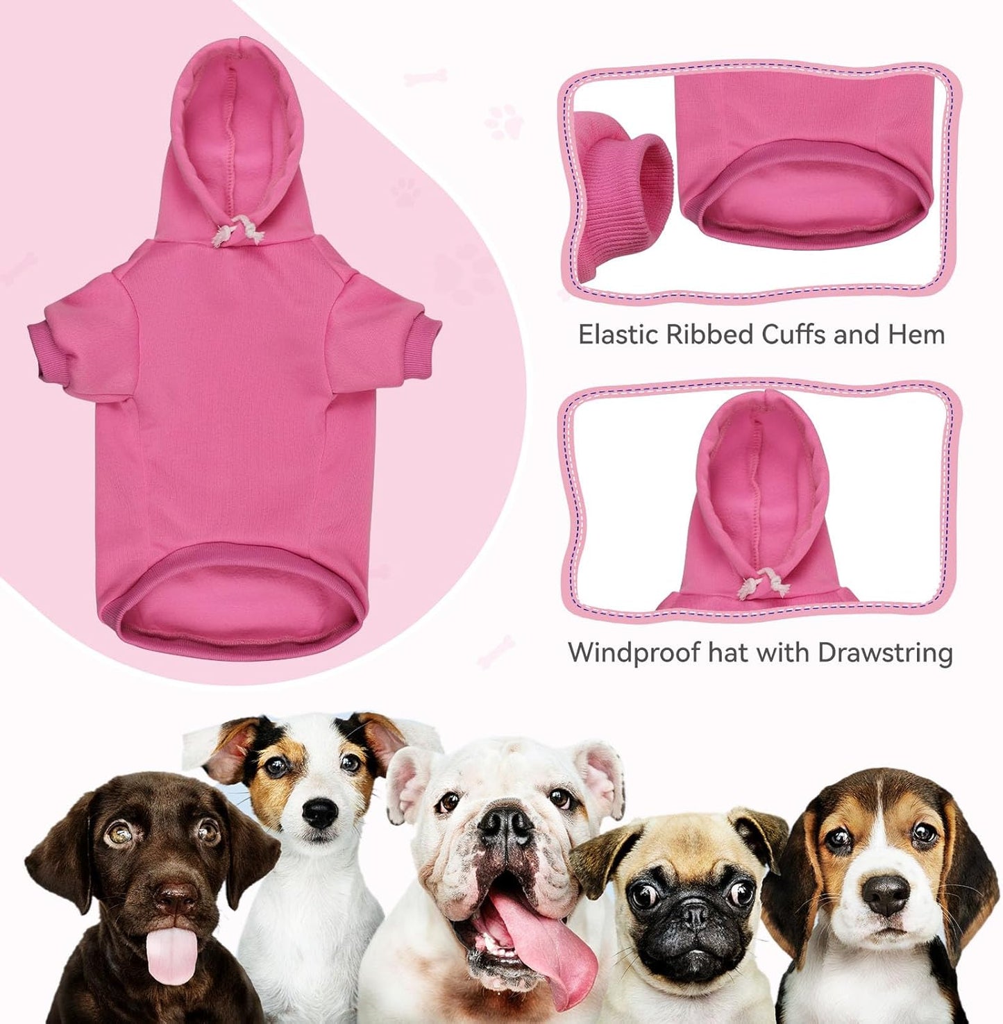 Dog Hoodie Dog Sweaters for Large Dogs Dog Sweater Solid Soft Brushed Fleece Dog Clothes Dog Hoodie Sweatshirt with Pocket(Pink-L)
