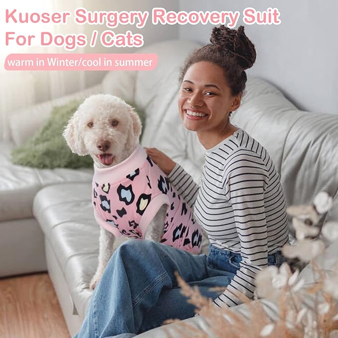 Kuoser Dog Recovery Suit for Dogs After Surgery,Professional Surgical Onesie for Female Male Dogs Spay Neuter,Soft Dog Surgery Suit Bodysuit for Abdominal Wounds Skin Disease,Pink Leopard 2XL