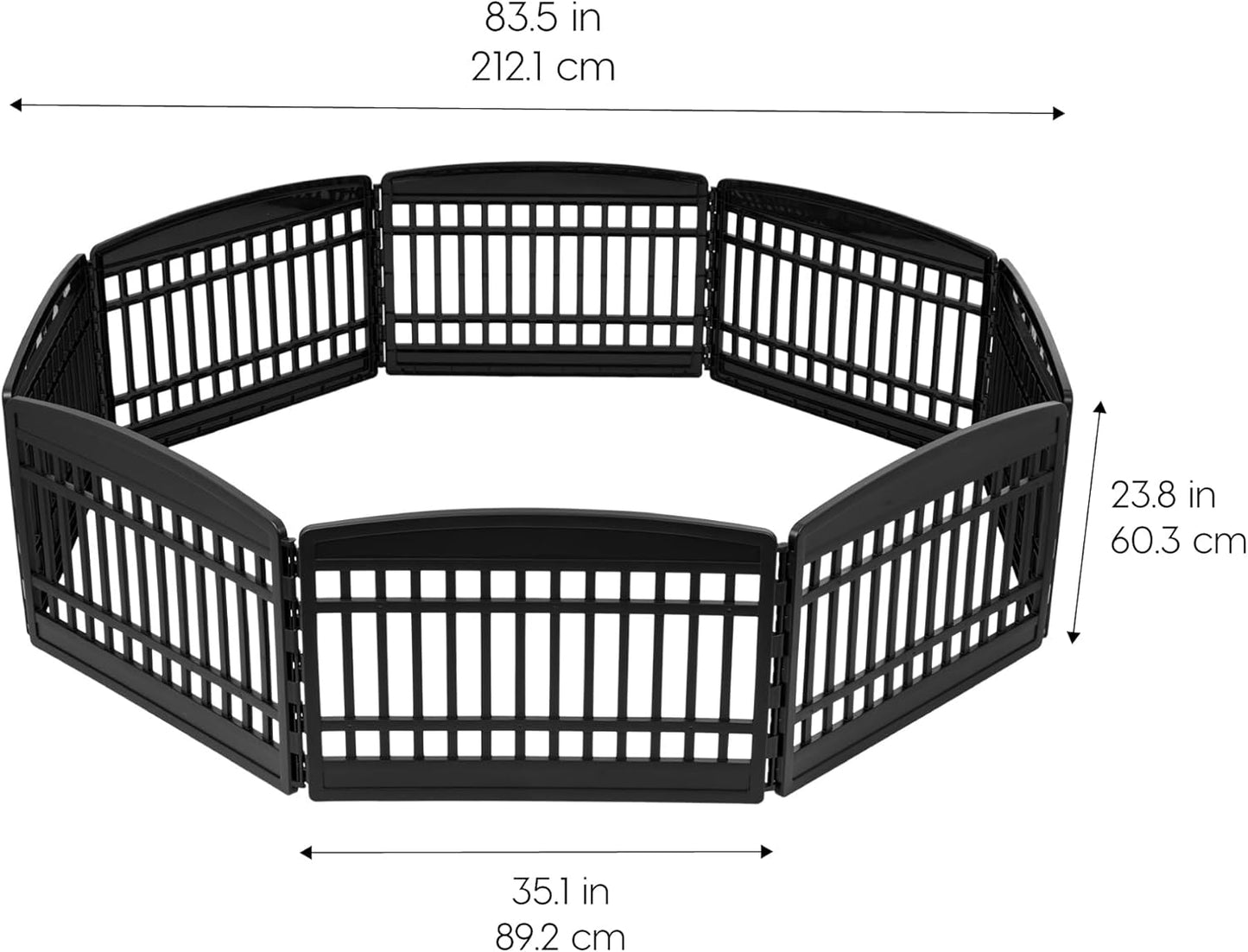 IRIS USA 24" 8-Panel Puppy Playpen, 83.5 x 83.5 x 23.63, Dog Playpen, Dog Play Pen Indoors, Pet Fence, Small Pets, Black