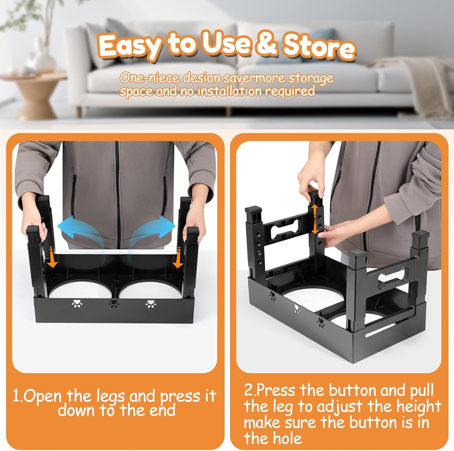 Elevated Dog Bowls with Slow Feeder and 2 Stainless Steel Bowls, Raised Dog Food Bowl Stand 5 Heights Adjustable (3.1", 9", 10", 11", 12" Tall) Non-Slip Feeder for Medium Large Dogs