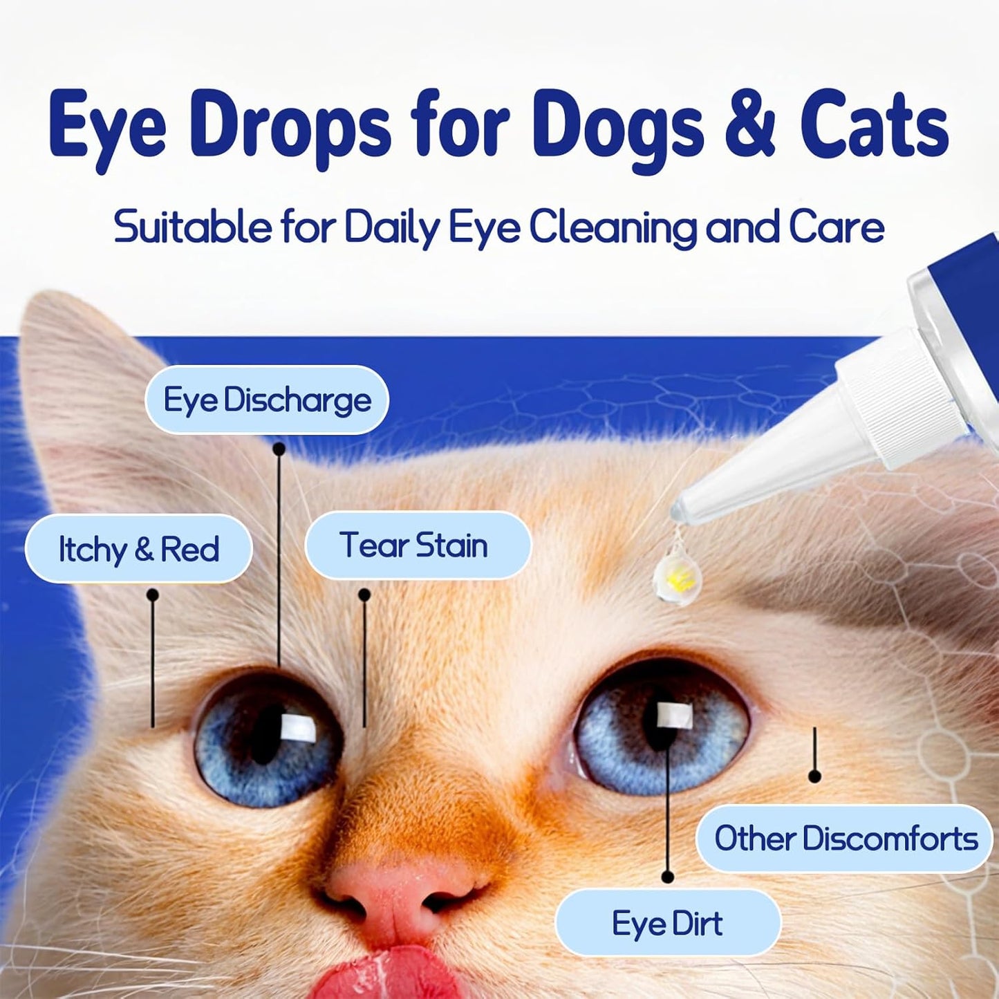 Eye Drops for Dogs & Cats, Natural Safe Dog Eye Drops-Soothe Itching Irritation & Discomfort, Dog Eye Infection Treatment, Pet Tear Stain Remover for Dogs Eye Wash Improving Eye Vision Clarity(2x50ML)