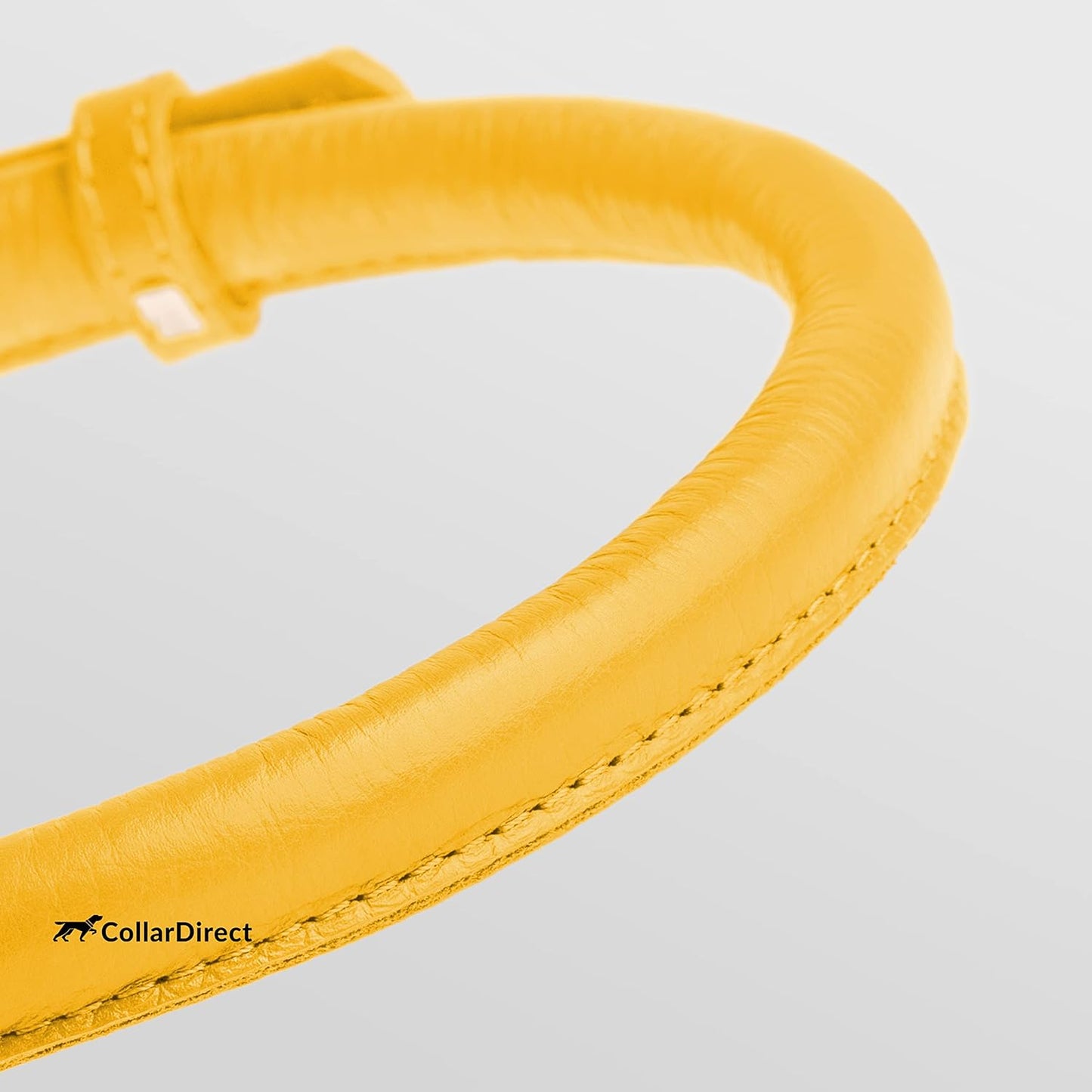 CollarDirect Rolled Leather Dog Collar, Soft Padded Round Puppy Collar, Handmade Genuine Leather Collar Dog Small Large Cat Collars 13 Colors (15-19 Inch, Yellow Textured)