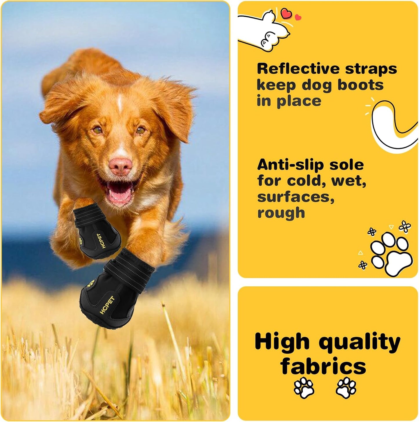 Hcpet Dog Shoes, Dog Boots for Small Dogs, Waterproof Medium Dog Booties Paw Protector for Summer Hot Pavement, Winter Snowy Day, Outdoor Walking, Indoor Hardfloors Anti Slip Sole Black Size 1