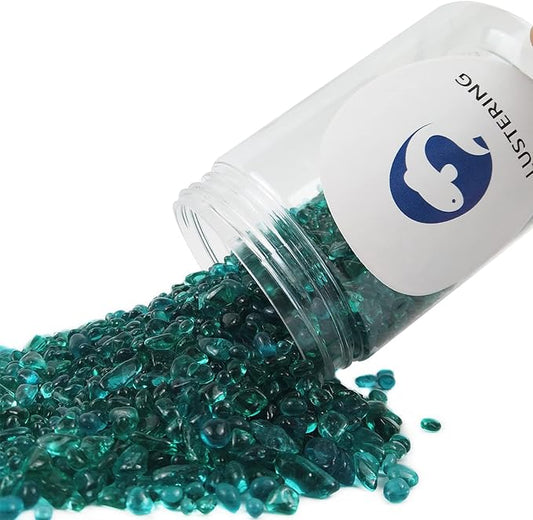 Lustering Decorative Round Glass Beads, Marbles, Pebbles, Gems for Fire Pit Crafts, Resin Art, Vase Filler, Fish Tank, Aquarium Garden Decoration, 3-6mm, 1-Pound (Turquoise)
