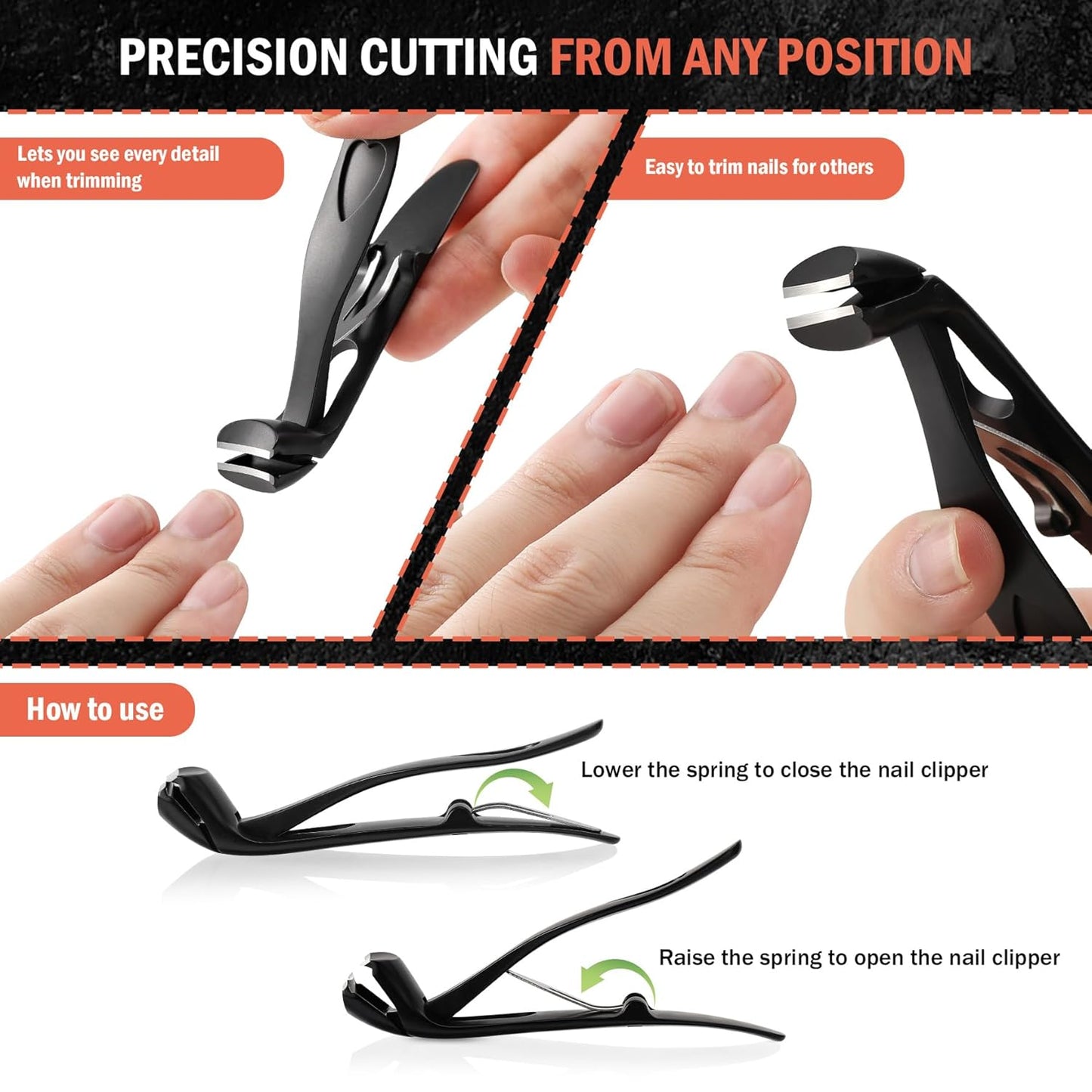 BEZOX Angled Head Toe Nail Clippers for Seniors for Thick Nails - Ergonomic Toenails Clipper for Thick Toenails, Premium Finger Nails Clipper for Adult with Catcher - Black