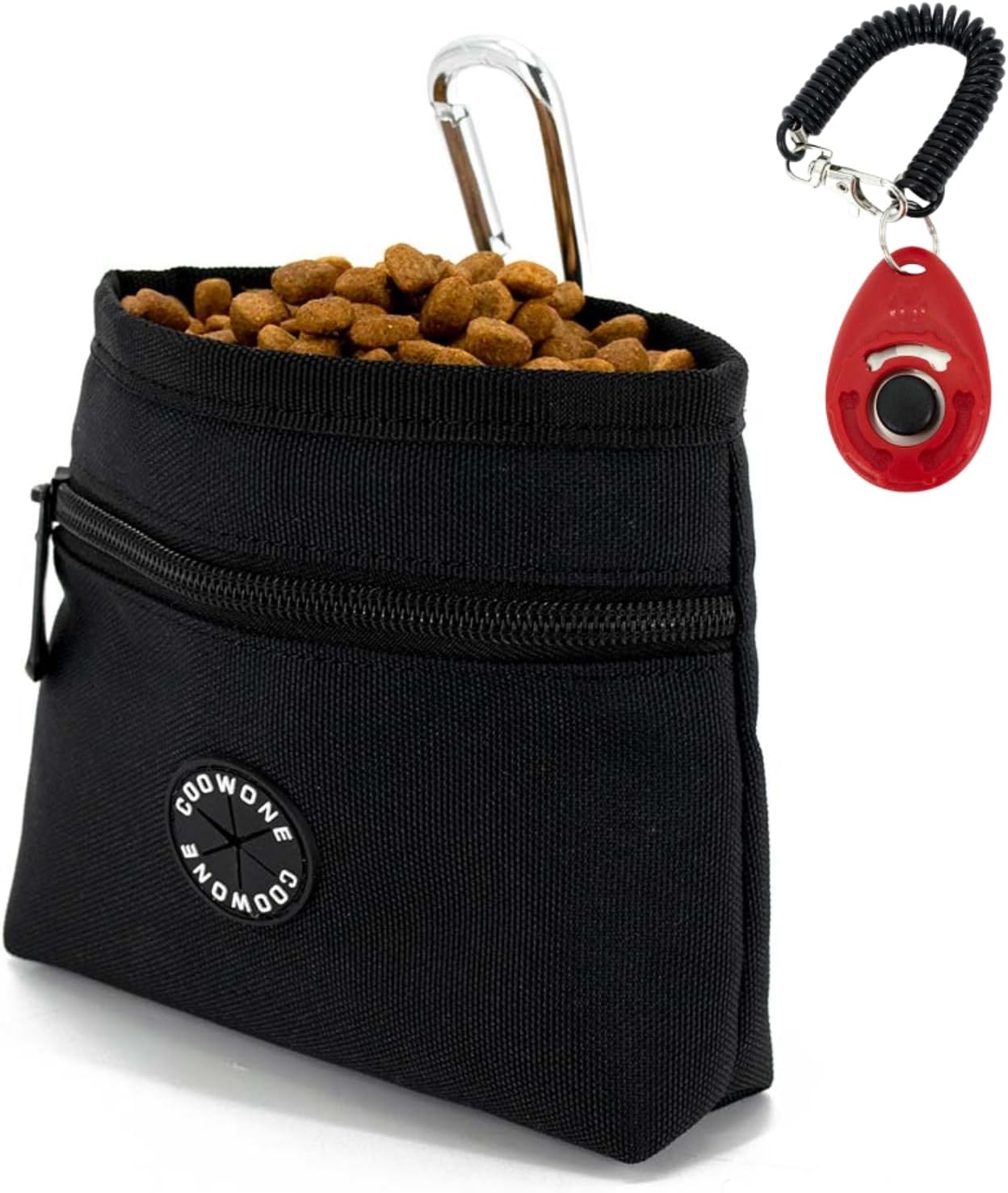 COOWONE Dog Treat Pouch with Pet Training Clicker, Detachable Dog Puppy Training Treat Bag, 900D Oxford Cloth Magnetic Closure Small Dog Poop Bag Holder for Travel or Outdoor Use