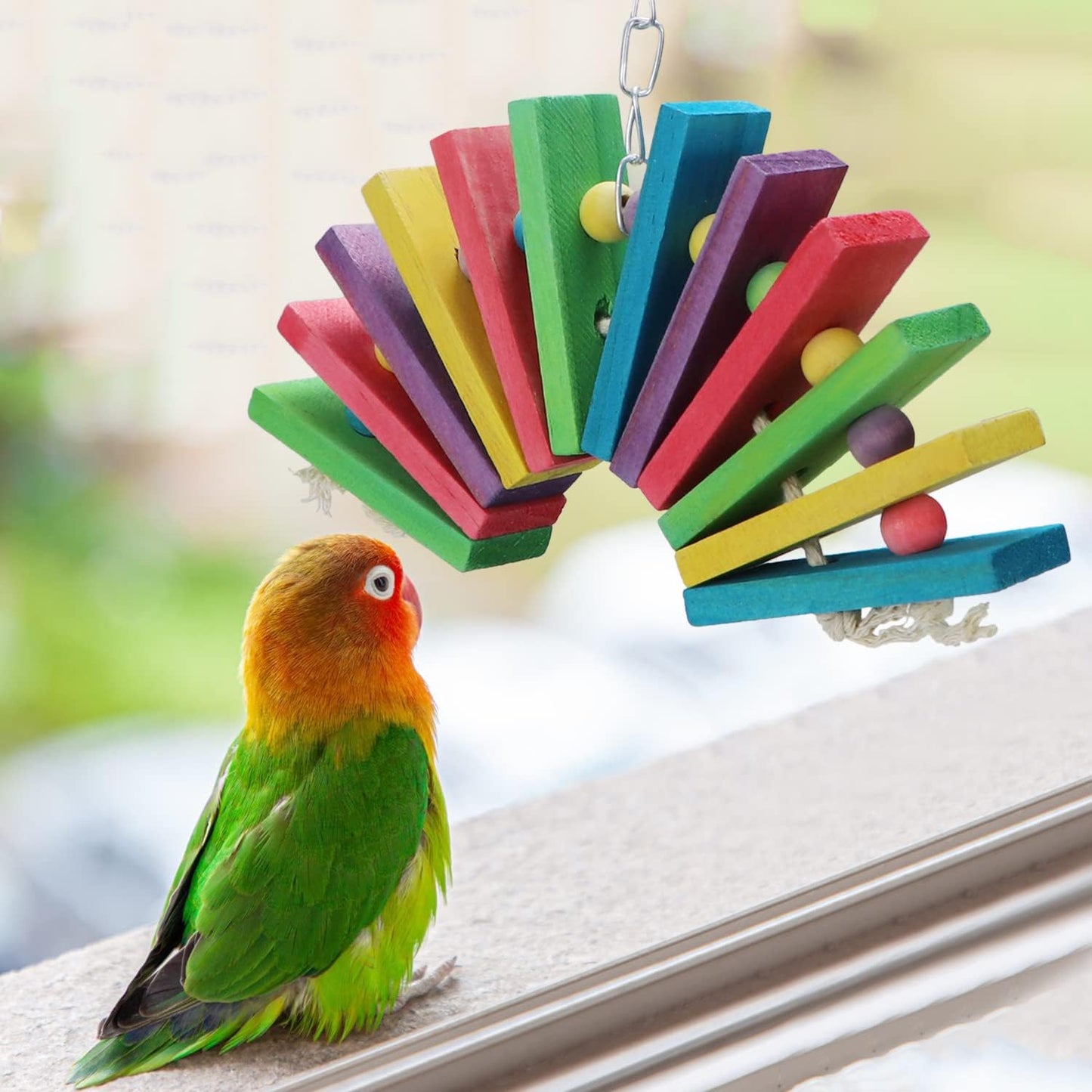 Litewoo Bird Parrot Parakeet Toys, Colorful Bite Wood Swing Toy for Small Medium Parakeet Cockatiel Budgie Cockatoo Macaw Conure Parrot（A）