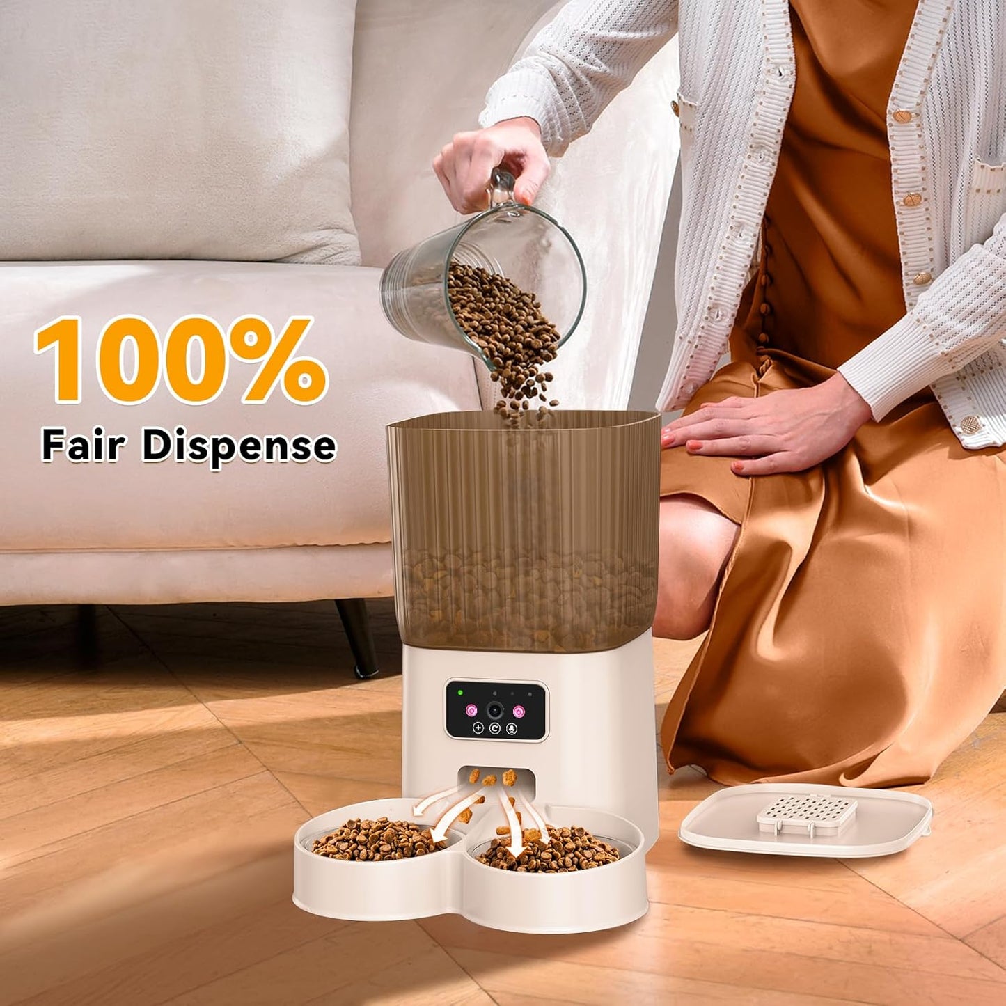 Smart Automatic Cat Feeders, Cat Feeder with Camera for Two Cats,1080P HD Video with Night Vision 2.4G WiFi Auto Pet Feeder with 2-Way Audio,5L Pet Food Storage Container,Detachable for Easy Clean