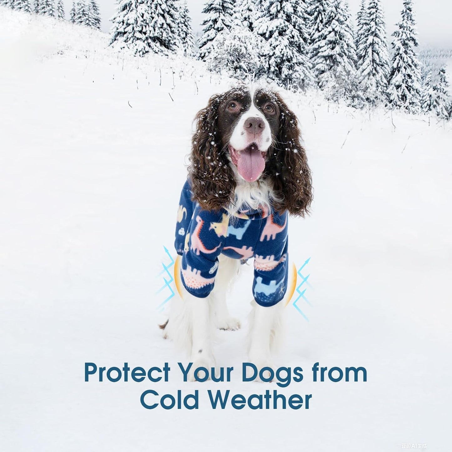 ROZKITCH Large Dog Pajamas Soft Fleece Pullover Pajamas, Pet Windproof Warm Cold Weather Jacket Vest with Reflective Zipper, Jumpsuit Apparel Outfit Clothes for Large Dog Dinosaur XL