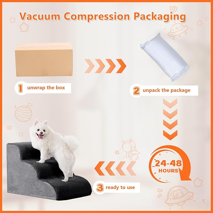 MIHIKK Dog Stairs Ramp, Curved 5-Step Dog Steps for Small Dogs and Cats, Pet Stairs for High Beds and Couch with Anti-Slip Washable Cover and Durable High Density Foam, Dark Grey