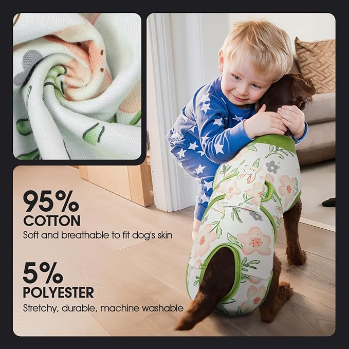 FUAMEY Dog Recovery Suit Male,Dogs Surgery Neuter Suits Puppy Spay Shirts for Female Protect Dog's Skin Anti Licking Abdominal Wounds Doggie Onesie Pet Bodysuit Alternative to Cone Rabbit Flower S