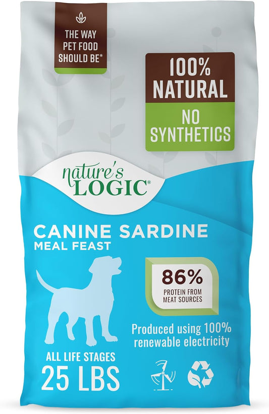 NATURE'S LOGIC Dry Dog Food - 100% Natural - No Synthetics - for All Ages, Sizes, Breeds - Free from Common Allergens, High Protein - Sardine Meal Feast, 25lbs