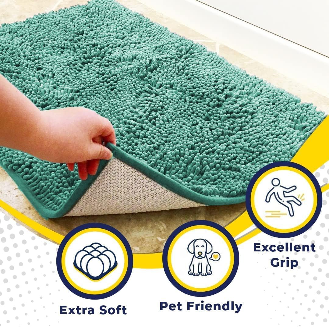 Muddy Mat® AS-SEEN-ON-TV Highly Absorbent Microfiber Door Mat and Pet Rug, Non Slip Thick Washable Area and Bath Mat Soft Chenille for Kitchen Bedroom Indoor and Outdoor - Seafoam Green 24" x 120"