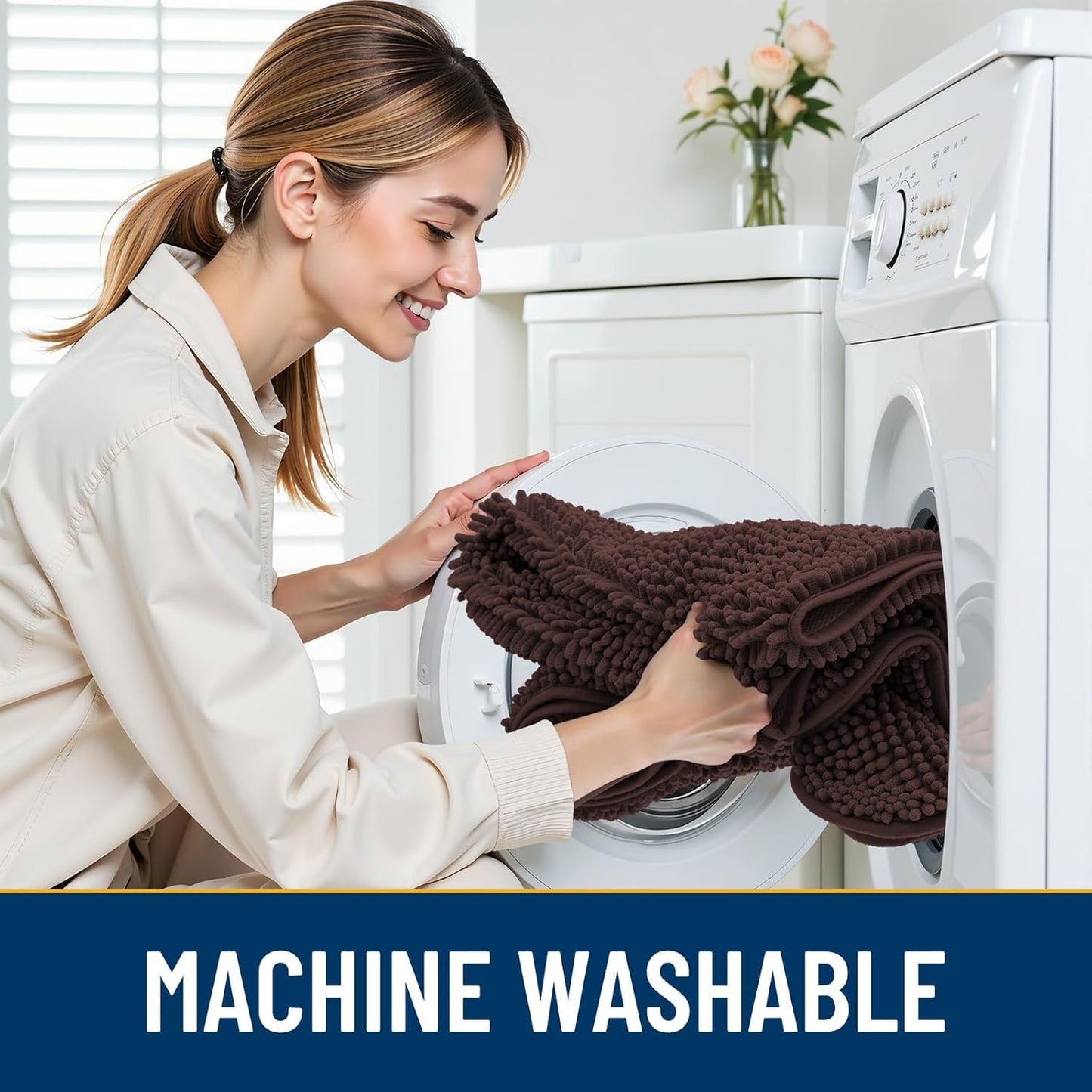 Smiry Dog Door Mat for Muddy Paws 59x24, Absorbs Moisture and Dirt Doormat, Non-Slip Washable Quick Dry Chenille Front Door Mat Indoor Entrance, Entryway Carpet for Inside Floor, Brown