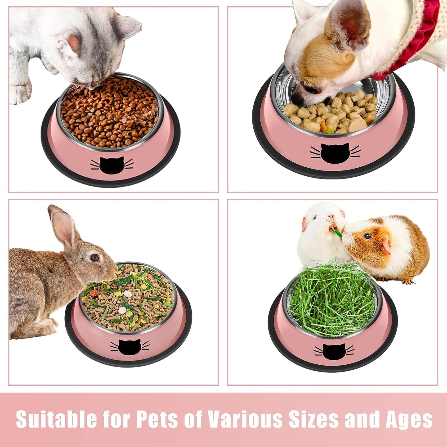 2Pcs Cat Bowls Non-Slip Stainless Steel Small Cat Food Bowls Unbreakable Thicken Cat Feeder 7 Oz Cat Dishes Suitable for Indoor Small Pets Removable Rubber Base Easily Clean Lovely Color