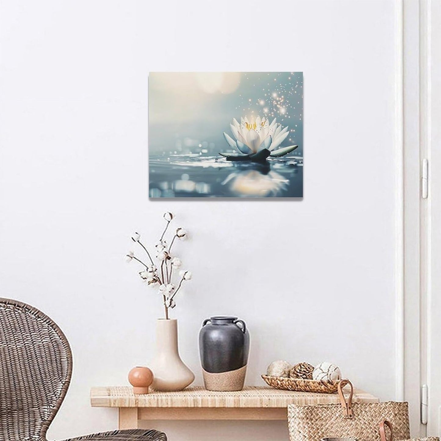 Bathroom Lotus Wall Art Floral Pictures Zen Meditation Wall Decor Yoga Spa Spiritual Canvas Print Painting Artwork for Bathroom Restroom Living Room Bedroom 16"x20"