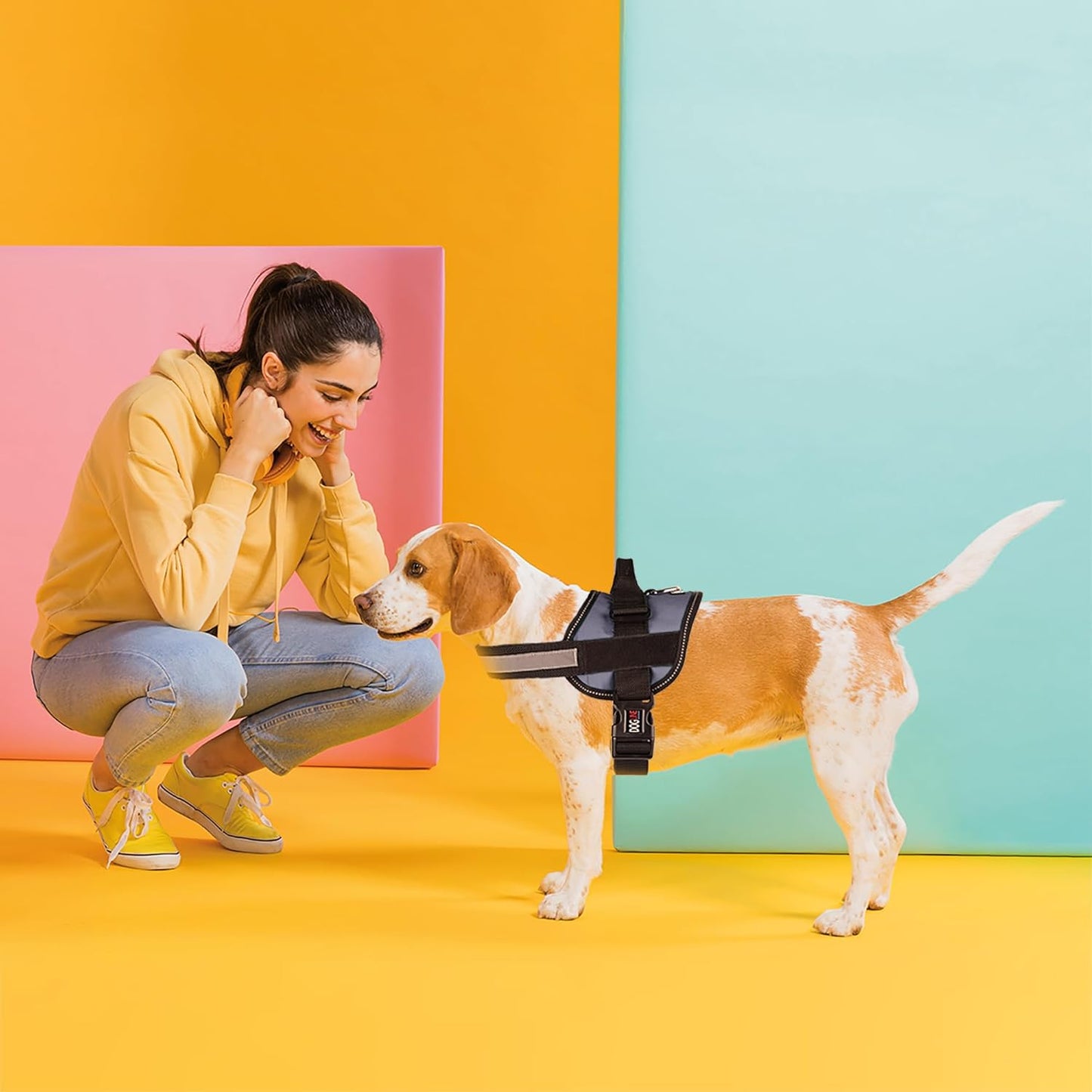 Dogline Dog Harness, Reflective No-Pull Adjustable Vest with Handle for Walking, Training, Service Breathable No - Choke Harness for Small, Medium or Large Dogs Room for Patches Grey XL 33"-46"