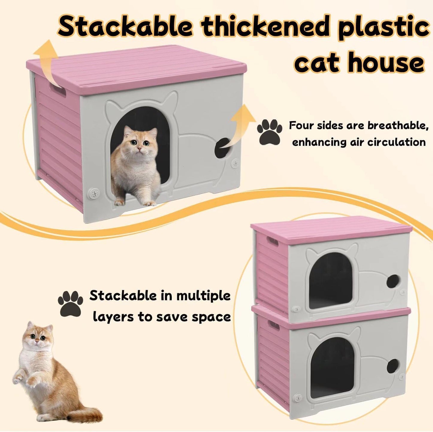 Plastic Outdoor Cat House Waterproof Feral Cat Shelter (Pink)