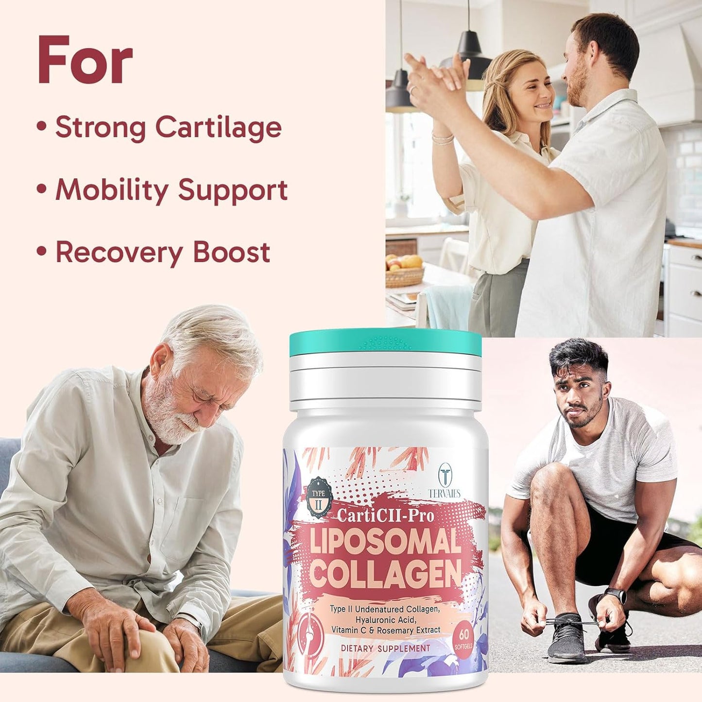 Liposomal Collagen Joint Support Supplement - Undenatured Type II Collagen for Men & Women with Hyaluronic Acid & Vitamin C for Joints Health & Mobility, 120 Softgels
