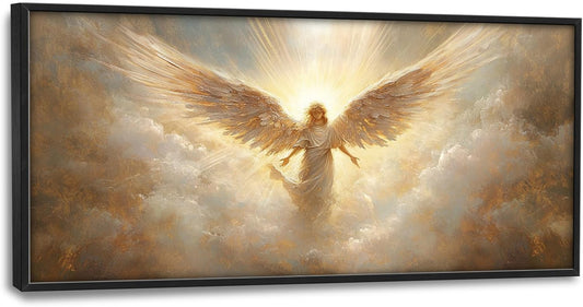 Large Angel Wall Art for Living Room, Framed Oversized Angel Wing Wall Decor Fantasy Sky Clouds Canvas Painting Modern Artwork for Living Room Bathroom Bedroom Office Dining Room 60"x30"