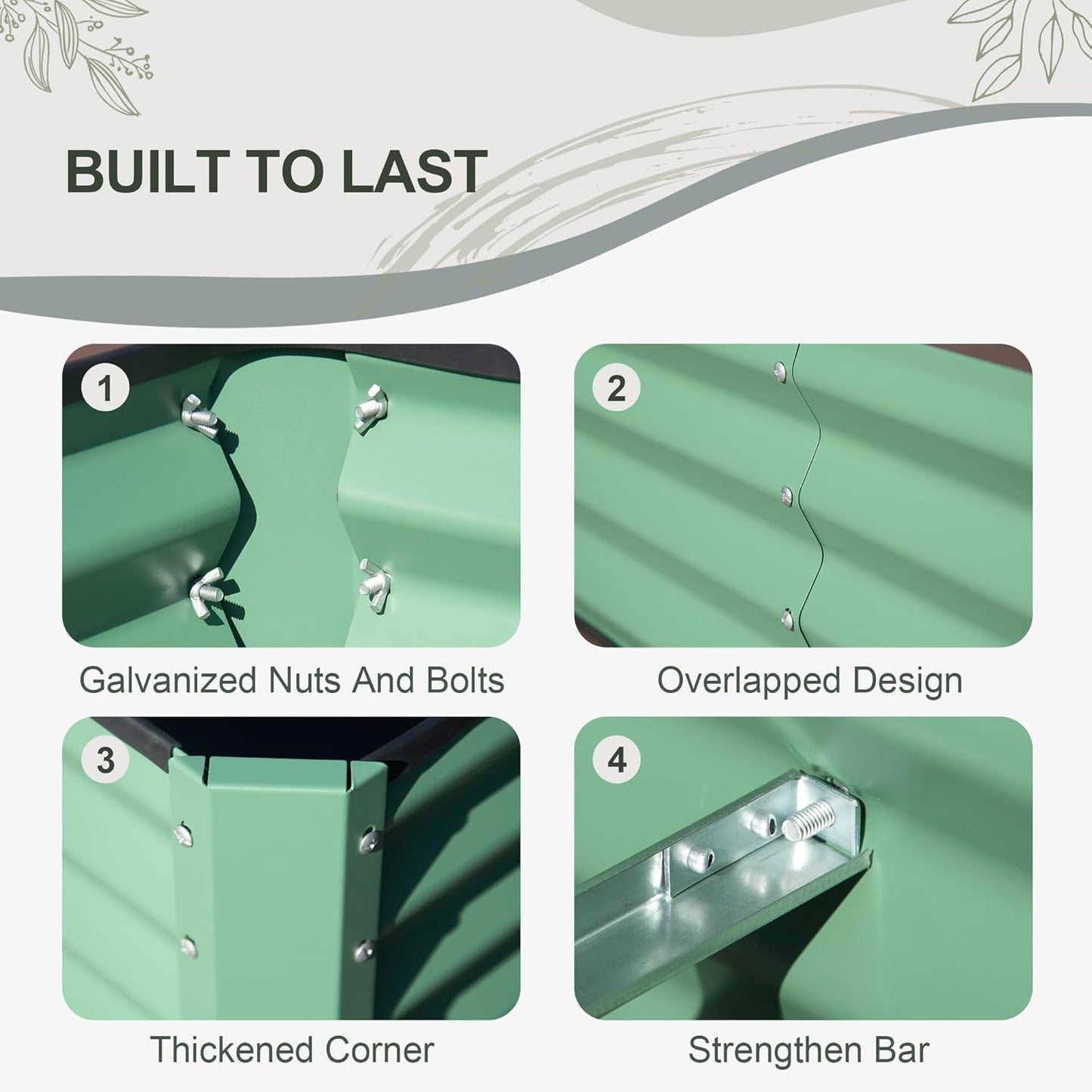 Domi Galvanized Raised Garden Bed, 8x4x1Ft Thickening Metal Planter Box for Vegetables Bottomless for Backyard Outdoor, 1" Deep w/ 228 Gallon Capacity - Green